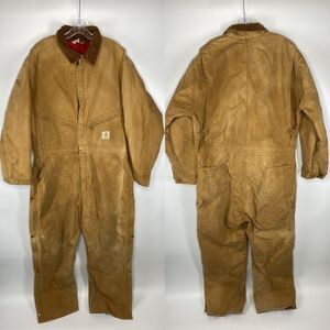 Vintage Carhartt Brown Canvas Red Quilt Lined Coveralls 48 Regular 996QZ